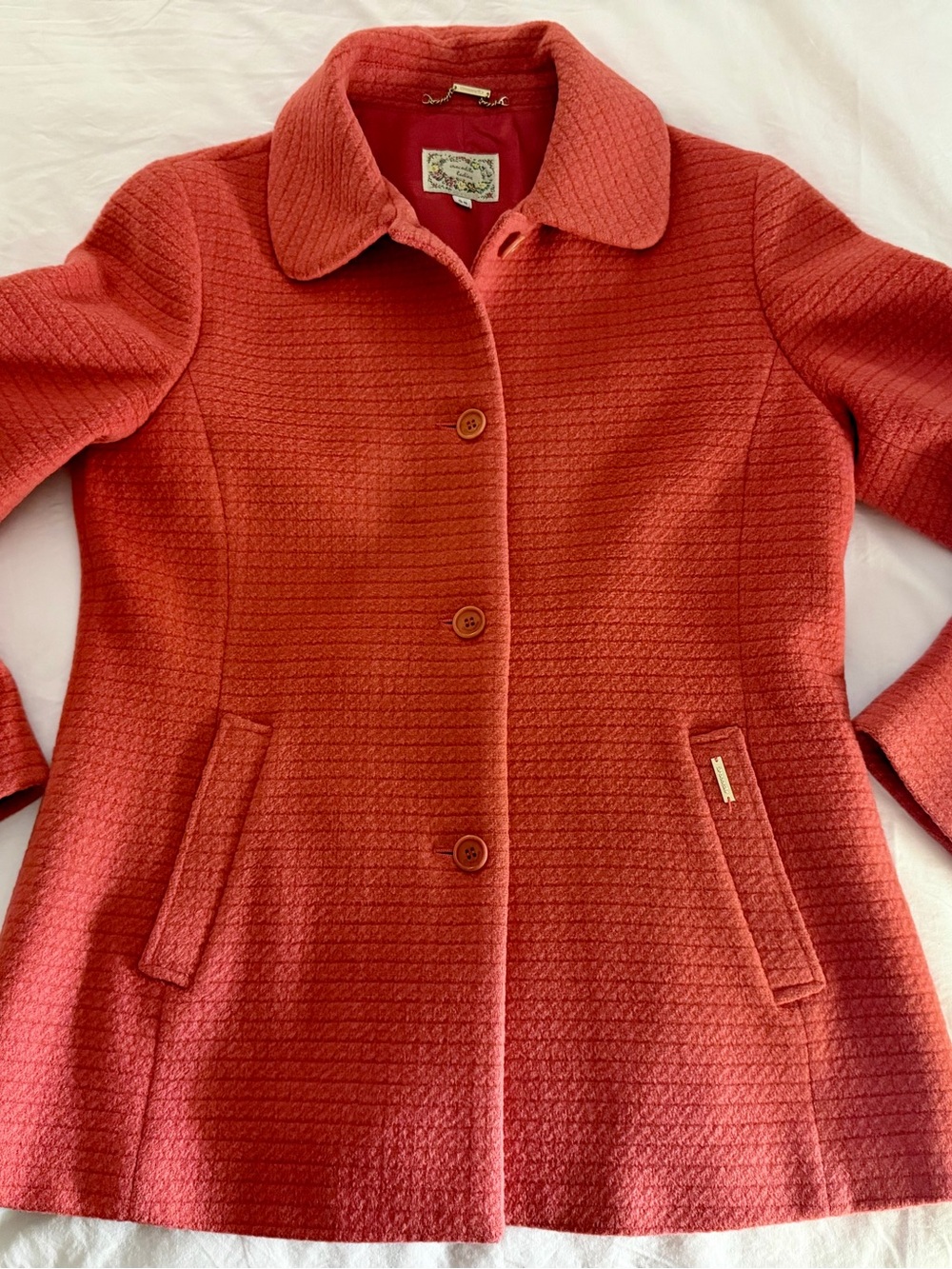 Women's Vintage Crocodile Ladies Textured Coral Button-Front Pea Coat